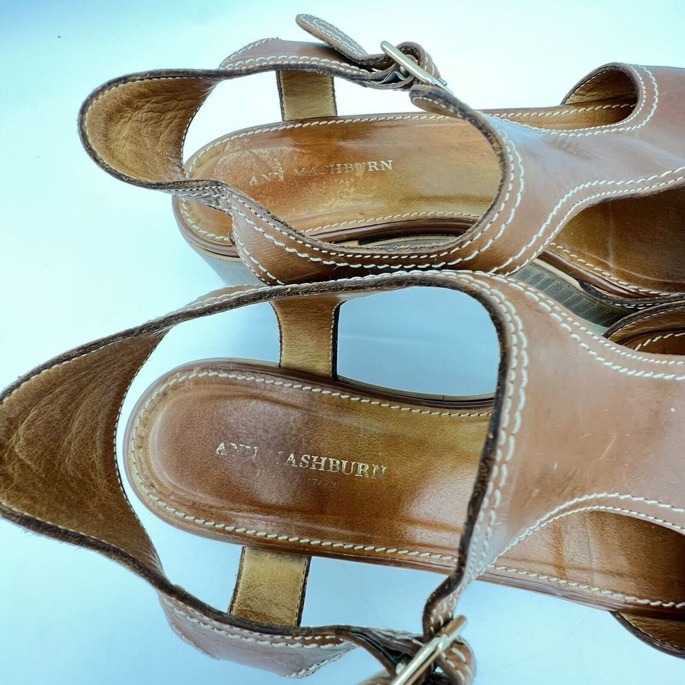 Ann Mashburn T Strap Brown Leather sandals size 40 - Picture 3 of 7